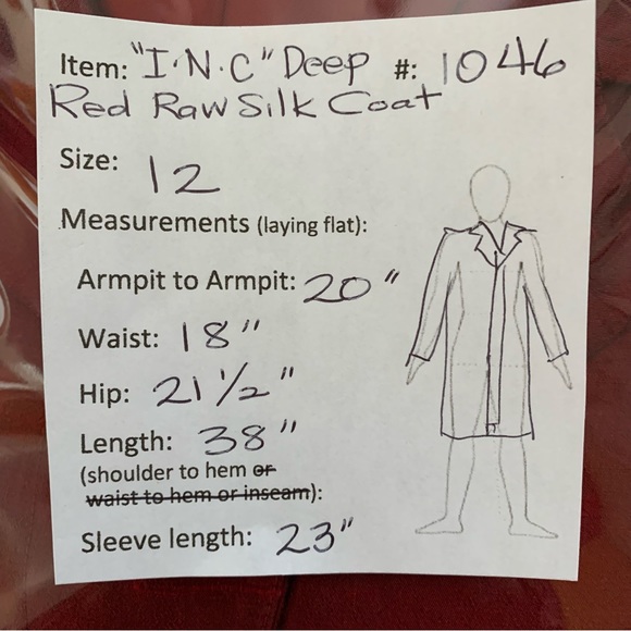 “INC” Deep Red Raw Silk Long Jacket size 12 - Picture 11 of 11